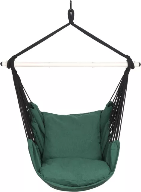 Highwild Hammock Chair Hanging Rope Swing - Max 500 Lbs - 2 Cushions Green