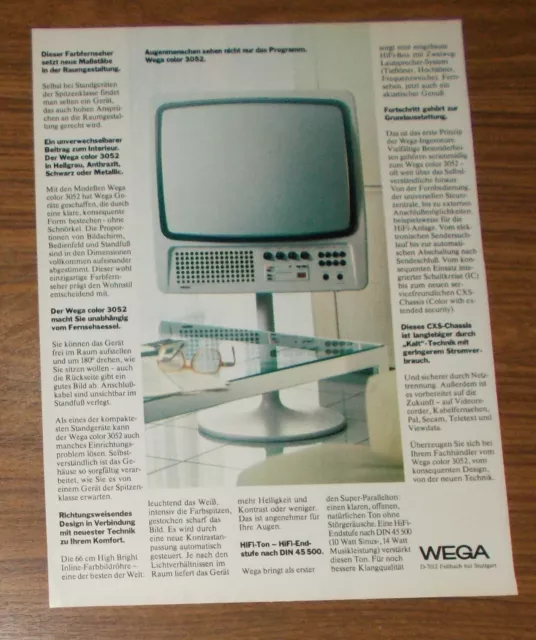 Seltene Werbung vintage WEGA COLOR 3052 Farbfernseher 1978