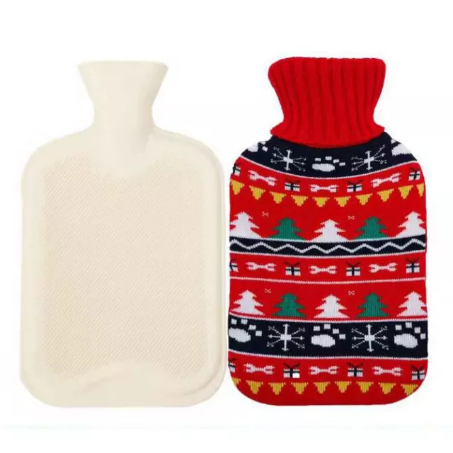 Hot Water Bottle Rubber Bag Warm Relaxing Heat Cold Therapy + Christmas Cover US