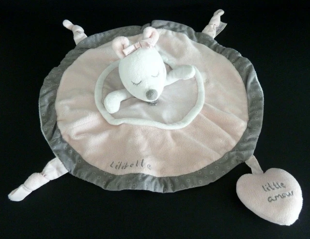 Eb. Doudou Plat Sauthon Lilibelle Souris Blanc Rose Gris Rond Coeur Grelot Tbe