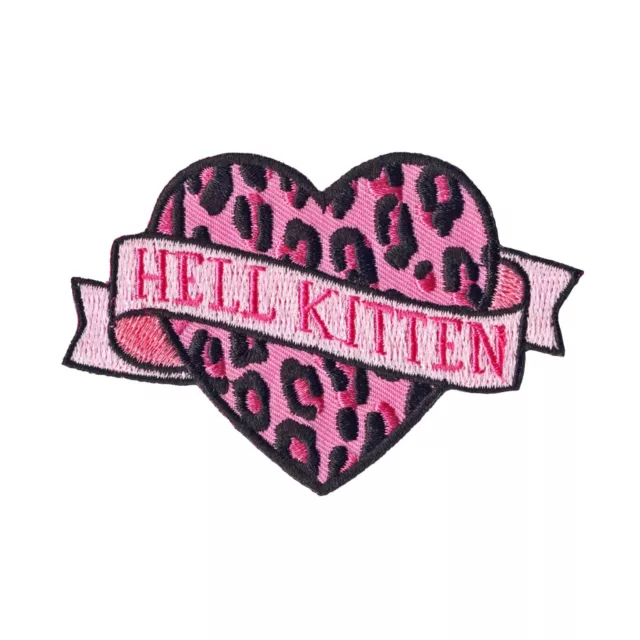 Sourpuss Hell Kitten Leopard Heart Small Punk Rockabilly Iron On Patch SPP143