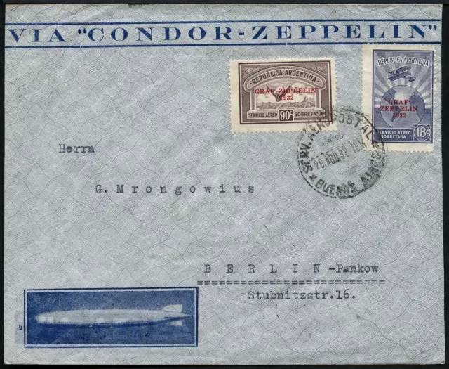 Zeppelin 1932 Argentinien 5. SAF Brief Buenos Aires Berlin Pankow 173 B / 2032