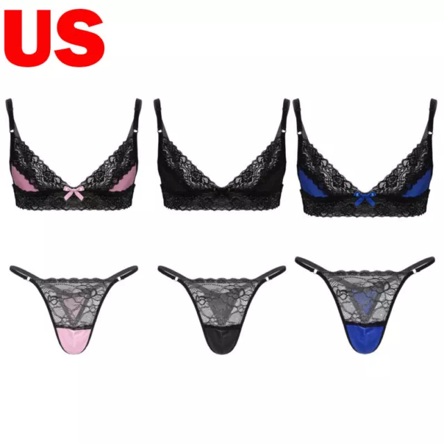 US MEN SISSY Lingerie Set Frilly Satin Bra Top with Crossdress Panties  Underwear $15.27 - PicClick