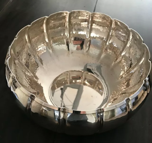 ZANETTO Italian 800 Silver Hand Hammered Bowl 9" D x 4.5 Tall /  428 grams