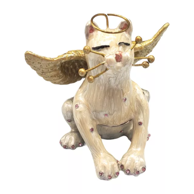 WhimsiClay Amy Lacombe Angel Cat Trinket Box Annaco Creations Signed Gold READ