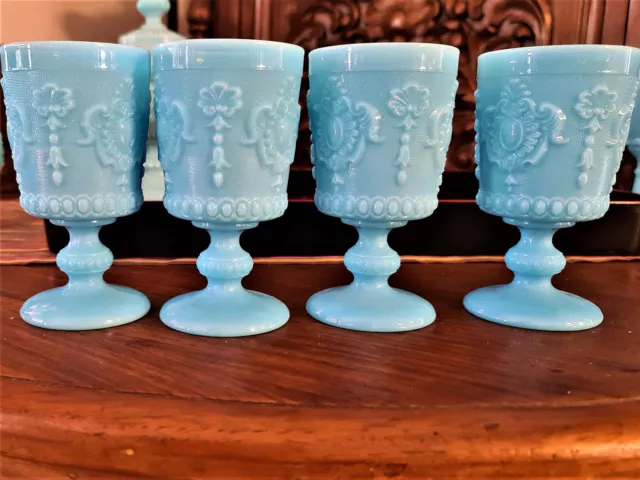 ANTIQUE - 4 GOBLETS Milk Glass Opaline VALLERYSTHAL PORTIEUX 2