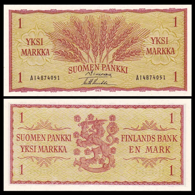 Finland 1 Markkaa, 1963 , P-98, Banknote, UNC