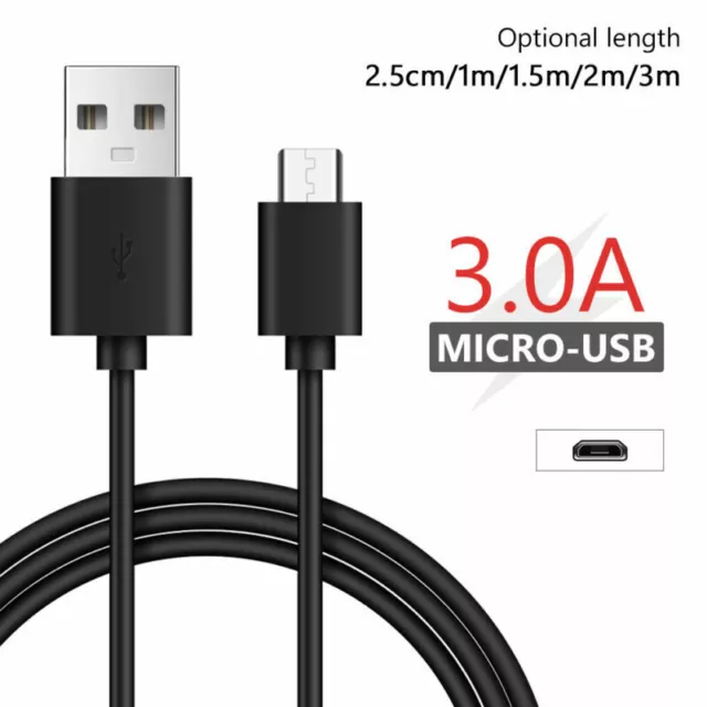 For Android 25cm 1m 1.5m 2m 3m Micro USB Cable HTC LG 3A Charger Samsung Fast