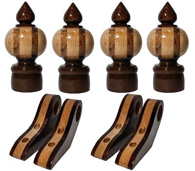 Wooden Striped Curtain Bracket for 25 m Rod 1 inch 4 Finial and 4 Support US