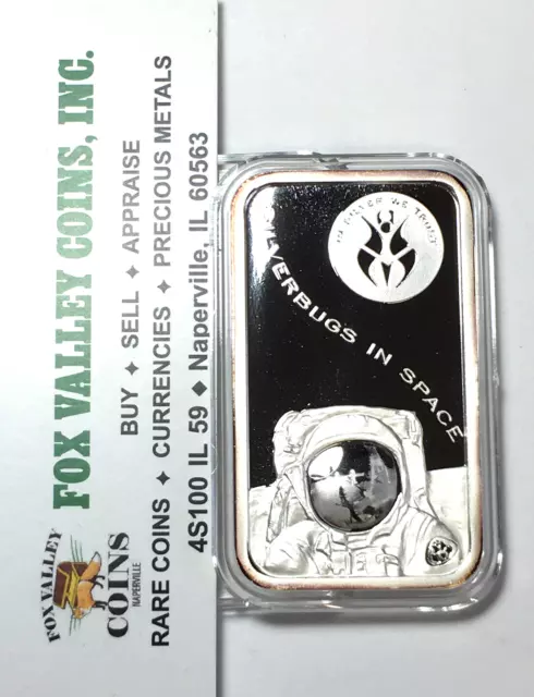 Silverbugs In Space High Relief 1 Oz Proof-Like Silver Art Bar In Capsule!