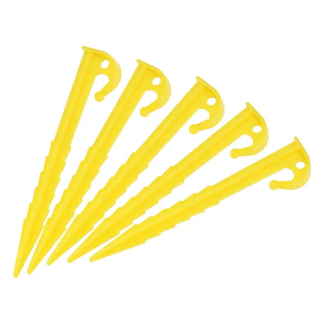 8Pcs Tent Stakes Plastic Pegs 14cm/5.5 Inch Serrated Edges with Hook Yellow