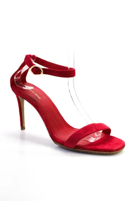 Mansur Gavriel Womens Stiletto Ankle Strap Sandals Red Suede Size 38
