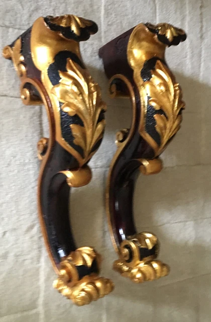 PAIR ~ 19th C Antique French Carved wood Gilt Post Corbel Leg Pedestal ~ PAIR 2