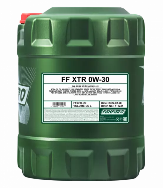 Fanfaro 20L XTR 0W-30 Fully Synthetic Engine Oil C2/C3 WSS-M2C950-A BMW LL-12FE 3