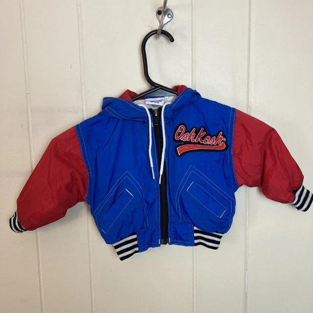 Vintage Oshkosh Logo Jacket Windbreaker 12M Red Blue 80s 90s Kids Boys