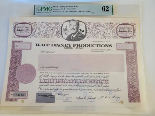 Novelty Stock Certificate Vintage Collectors Item- Disney Company