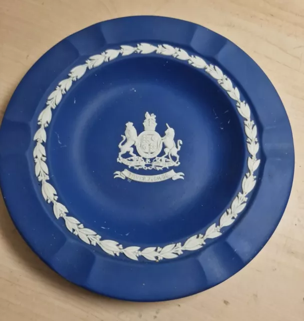 Wedgewood Jasperware Silver Jubilee Plate Royal Blue