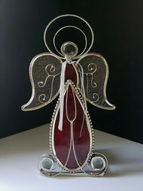 Stained Glass & Metal - Standing Angel Votive Candle Holder - VERY PRETTY PIECE