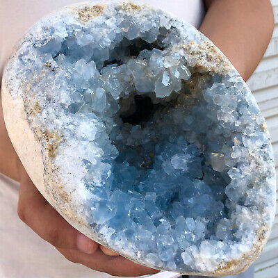 14.52LB Natural blue celestite geode quartz crystal mineral specimen healing