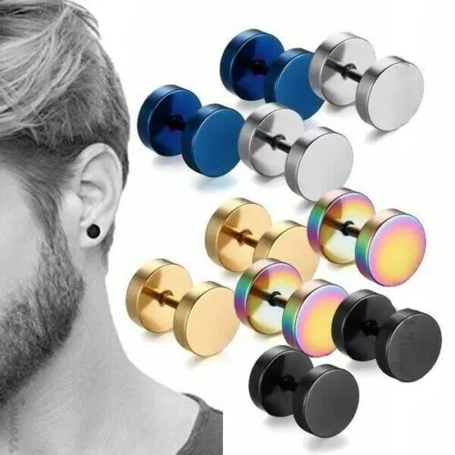 2/1X Pendientes de perno a tornillo para hombre, mujer, niños, acero tramposo, medidores falsos, tapones para los oídos☆