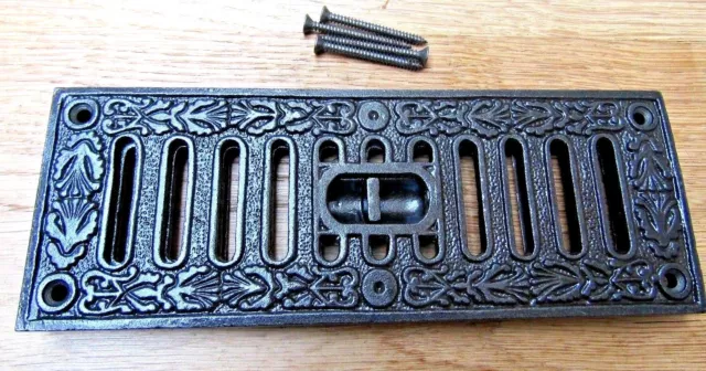 ORNATE DECORATIVE -Cast Iron Victorian air Brick with Sliding Vent cover Repro