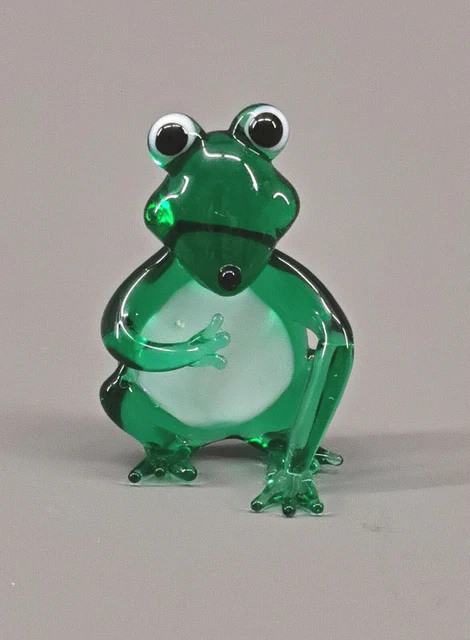 9912041-x Vetro Figura Miniatura Rana Verde H4cm Soffiato Bocca Fatto a Mano