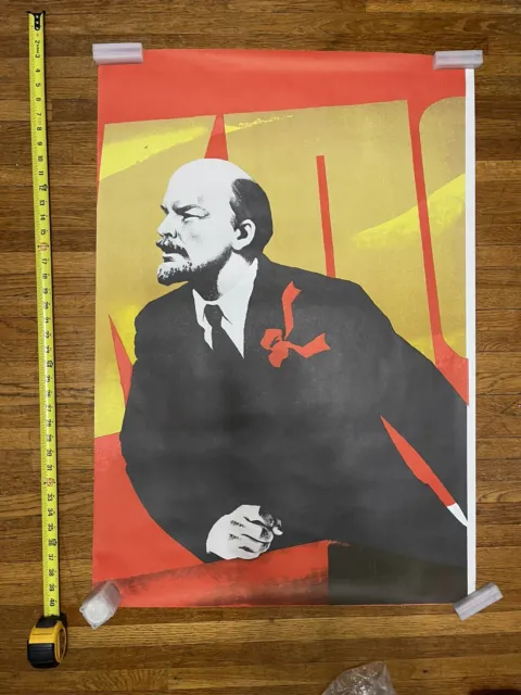 Original Soviet Union Poster  Communist Propaganda, 3 Panel Lenin, Massive! USSR