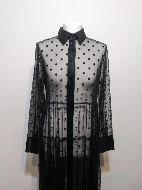 sheer polka dot dress zara Shirt Dress Zara Polka Dot Dress Tulle ZARA POLKA DOT Sheer Shirt Dress Long S Tulle