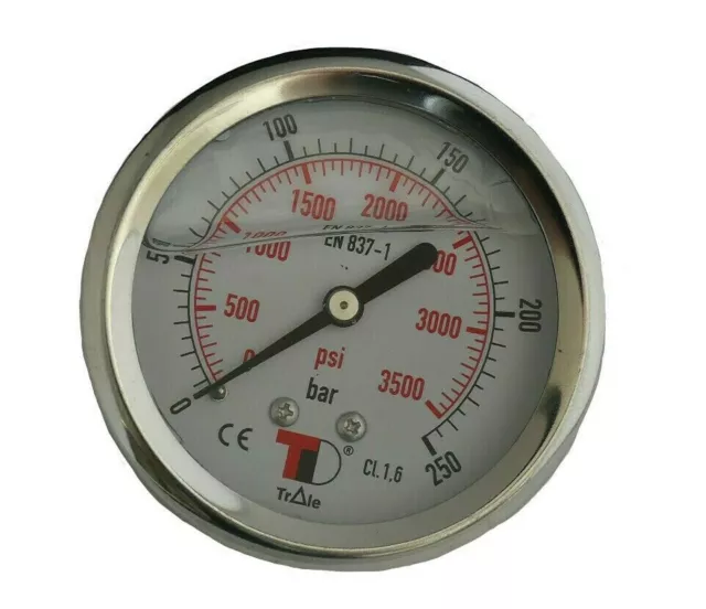 Hydraulik Manometer waagerecht Glycerin 1/4" AG Ø 63 mm DIV Anschluß hinten CrNi