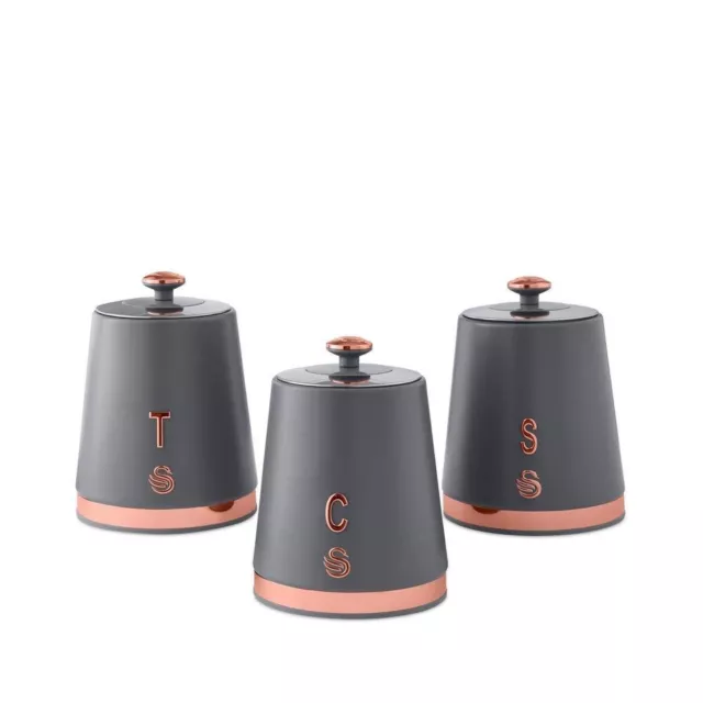 Swan SWKA1028RGN - Carlton Set of 3 Canisters Grey & Rose Gold