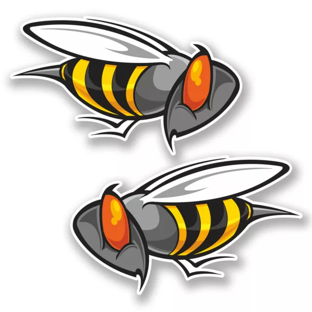 2 x 10cm Angry Wasp Bee Vinyl Decal Stickers Cool Funny Laptop Decal Bike #5647