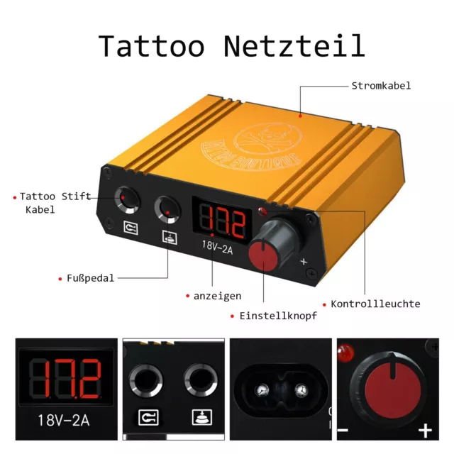 Komplett Tattoo Maschine Set 6Farbe Tinte Netzteil Nadeln Rotary Tattoo Pen Kit 2