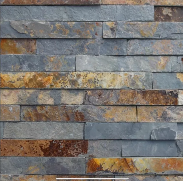 Sample of Rustic Multicolour Slate Split Face Wall Cladding Tiles Stacked Stone