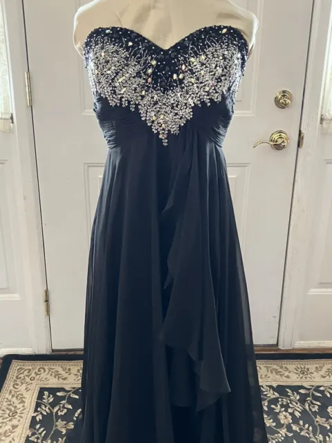 Black Beaded & Sequins Sweetheart Neck Long Chiffon Prom Evening Formal Gown, 14