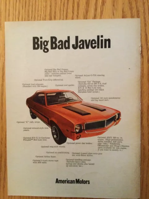 AMC100 Advertisement American Motors 1969 Big Bad Javelin AMX April 1969