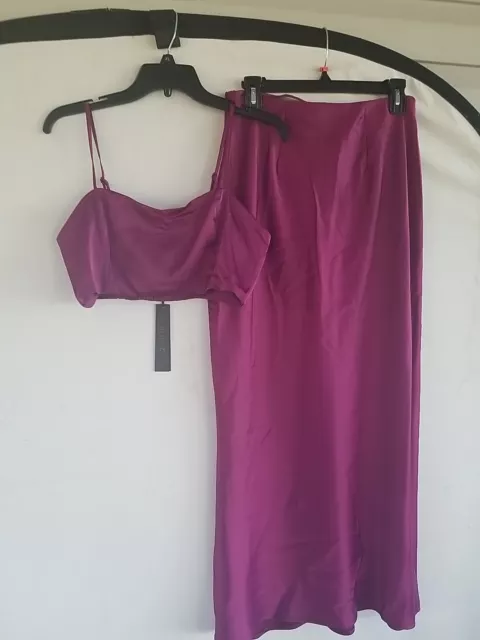 House Of Harlow 1960 SATIN Crop Top Maxi Skirt SET M Stretchy Purple NWT$258