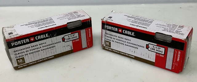 2 Pack Porter Cable Brads 18 Gauge 1 1/2” T-Head 5000 Pack Steel PBN18150