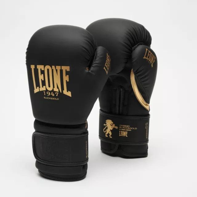 Guantoni Leone 1947 Gn059D "Black&Gold" Boxe Thai Kick Mma 10/12/14/16Oz