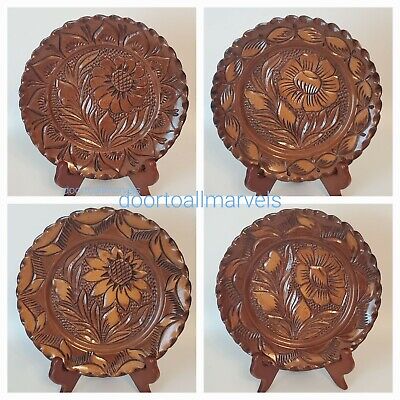 KOROND Decorative Small Plate Hand Carved Ceramic Signed VTG Romanian Rustic 8"
