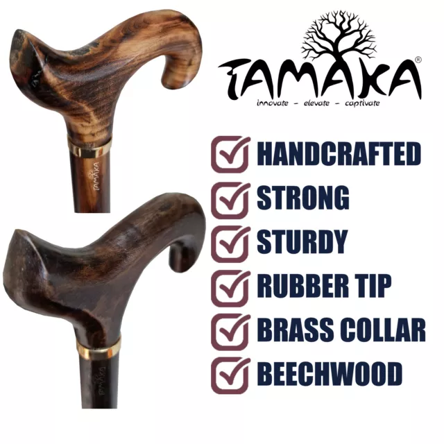 TAMAKA® Gents Handcrafted Derby Handle Wooden Walking Stick Cane Mens Ladies 37"