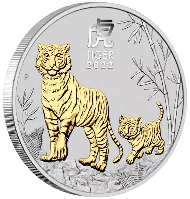 2022 Australia Lunar Year of the TIGER GILDED 1oz Silver $1 Coin w/ OGP/BOX Gilt