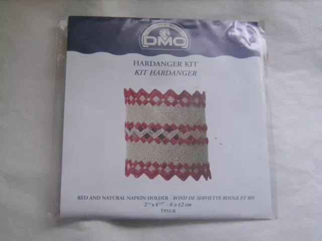 Kit Hardanger DMC - Rond de serviette rouge et bis neuf emballé