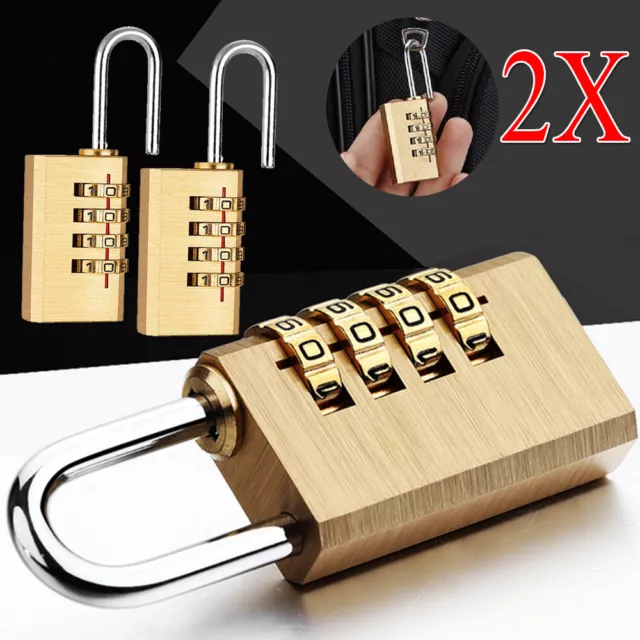 2X Brass Combination Lock Padlock 4 Digit Weatherproof For Locker Gym Bag Travel