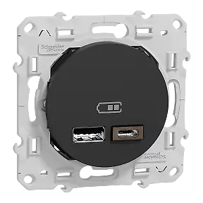Odace - prise USB double - type A+C - anthracite - 5 Vcc - 2,4A S540401