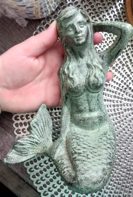Cast Iron Antique Style Nautical Mermaid Statue Garden Pond Pool Doorstop GREEN