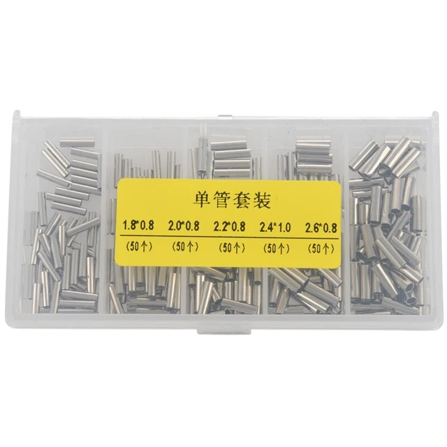 250Pcs/Set Single Crimping Sleeve Fishing Line Wire Leader Copper Tube D4W4
