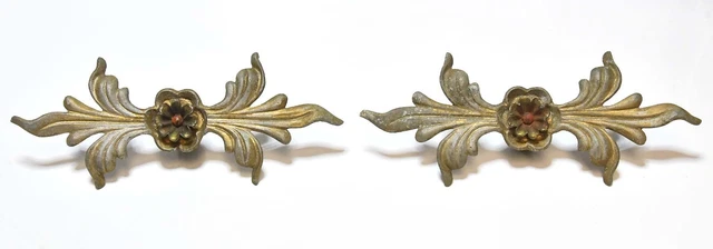 2 Matching Vintage Metal Wall Mount Curtain Tie Back With Flower / Leaf Design 2