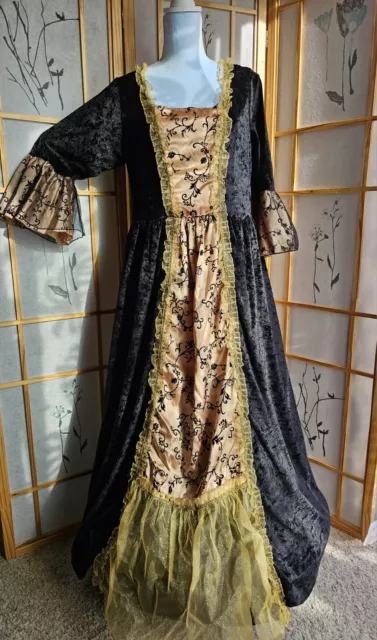 Dress Costume Renaissance Queen Medieval Women's Adult Sz Large, Gold Black