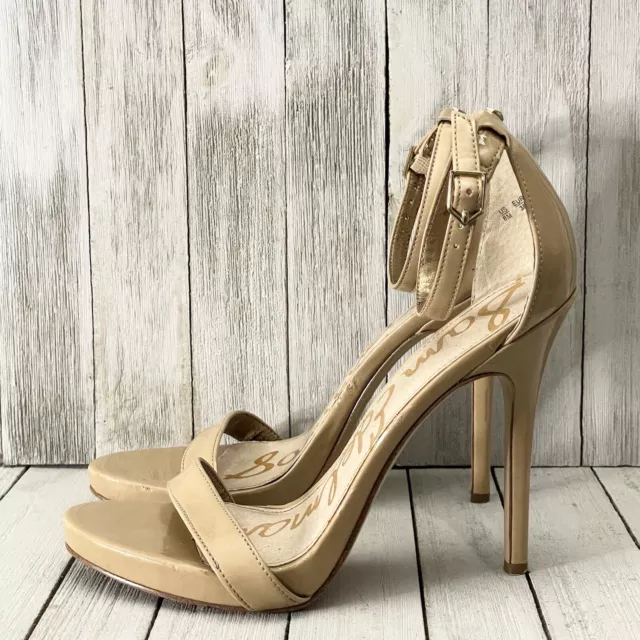 SAM EDELMAN Eleanor Nude Patent Leather Ankle Strap Sandals High Heels Size 8M