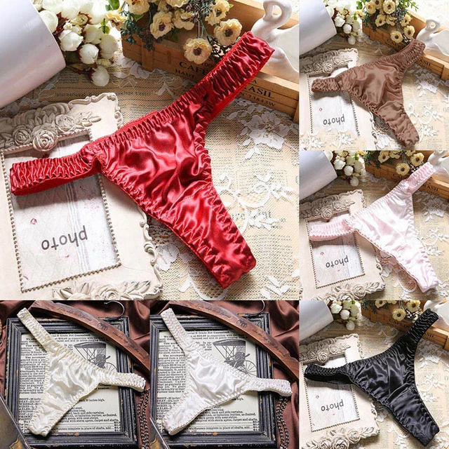 WOMEN SILK SATIN Sexy Briefs GString Thong Panties Low Waist Lingerie